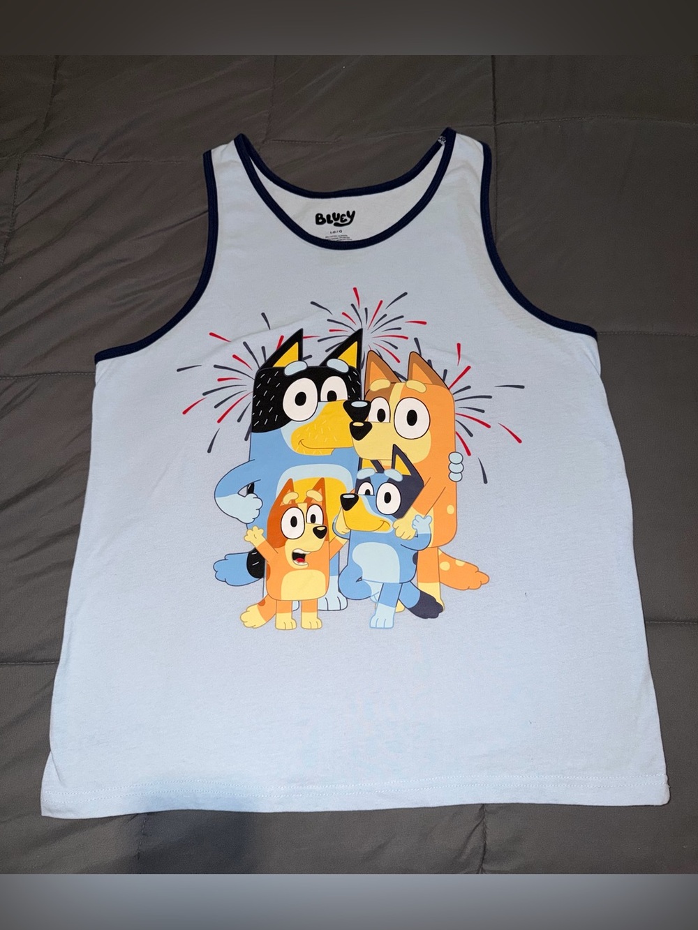 Bluey Family Graphic Tank Top - Light Blue with Navy Trim